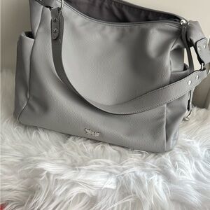 Elegant Gray Leather Shoulder Bag